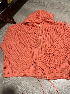 BDG Coral Zip-Up Mesh Hoodie